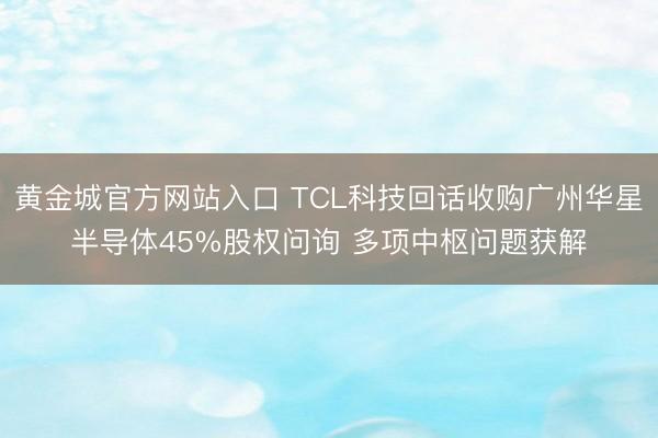黄金城官方网站入口 TCL科技回话收购广州华星半导体45%股权问询 多项中枢问题获解