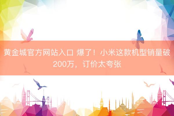 黄金城官方网站入口 爆了！小米这款机型销量破200万，订价太夸张