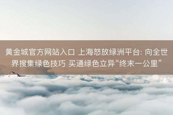 黄金城官方网站入口 上海怒放绿洲平台: 向全世界搜集绿色技巧 买通绿色立异“终末一公里”
